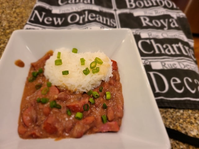 Red beans in a white bowl